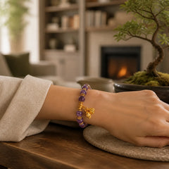 Natural Amethyst Lotus Healing Spiritual Bracelet featuring Amethyst, Lotus, Lotus Symbol