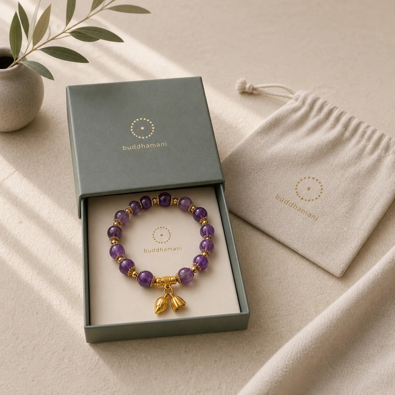 Natural Amethyst Lotus Healing Spiritual Bracelet featuring Amethyst, Lotus, Lotus Symbol
