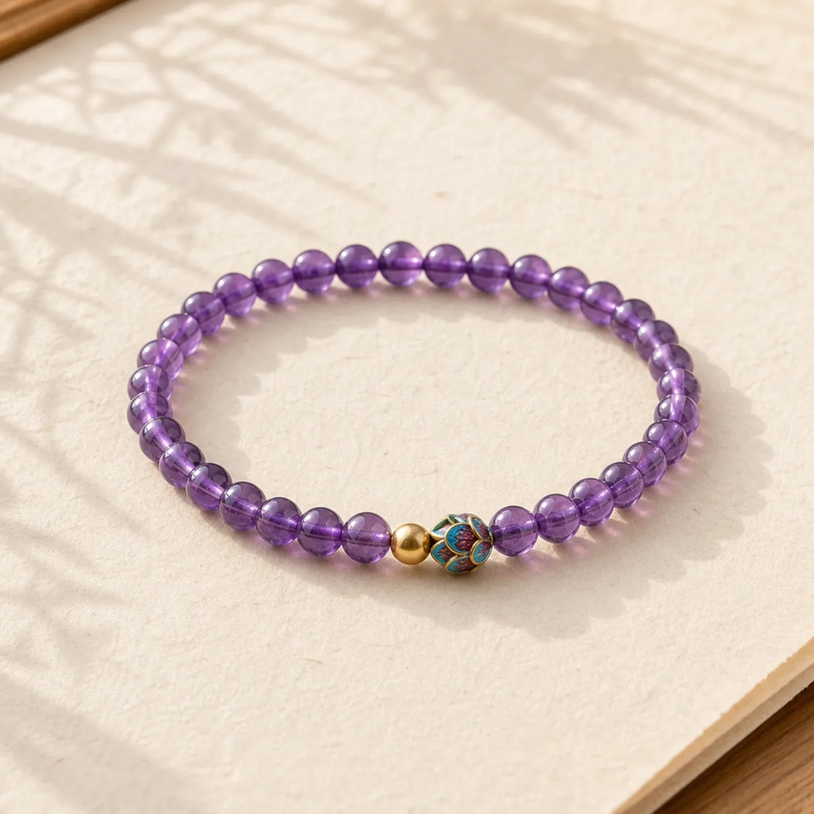 Natural Amethyst Lotus Spiritual Awareness Bracelet featuring Amethyst, Lotus, Lotus Symbol