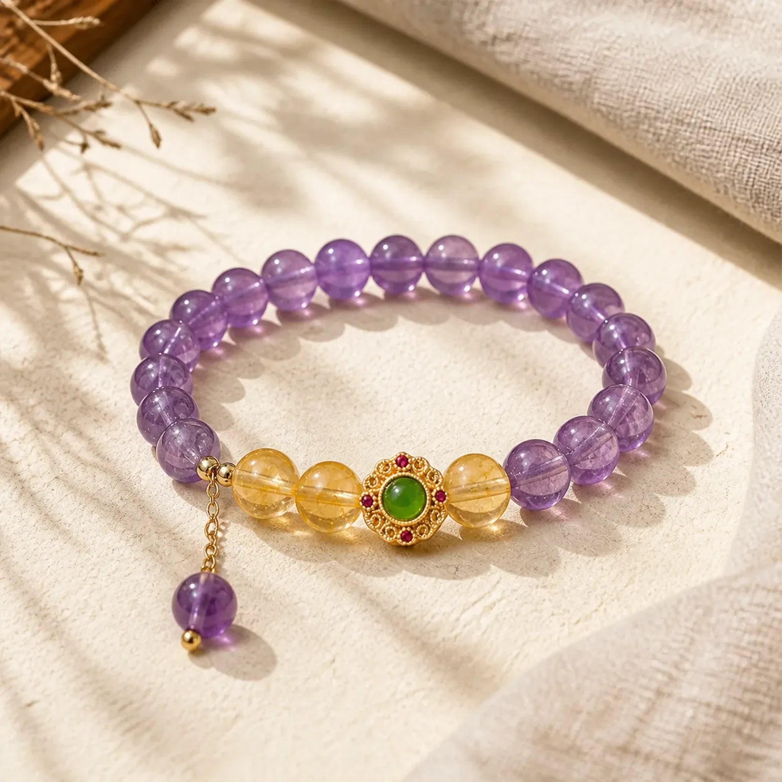 Natural Amethyst Meditation Balance Bracelet featuring Amethyst, Clear Quartz / White Crystal, Copper