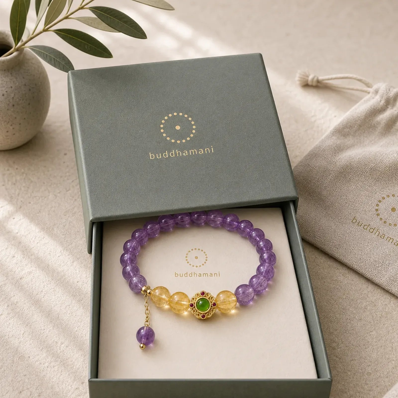 Natural Amethyst Meditation Balance Bracelet featuring Amethyst, Clear Quartz / White Crystal, Copper