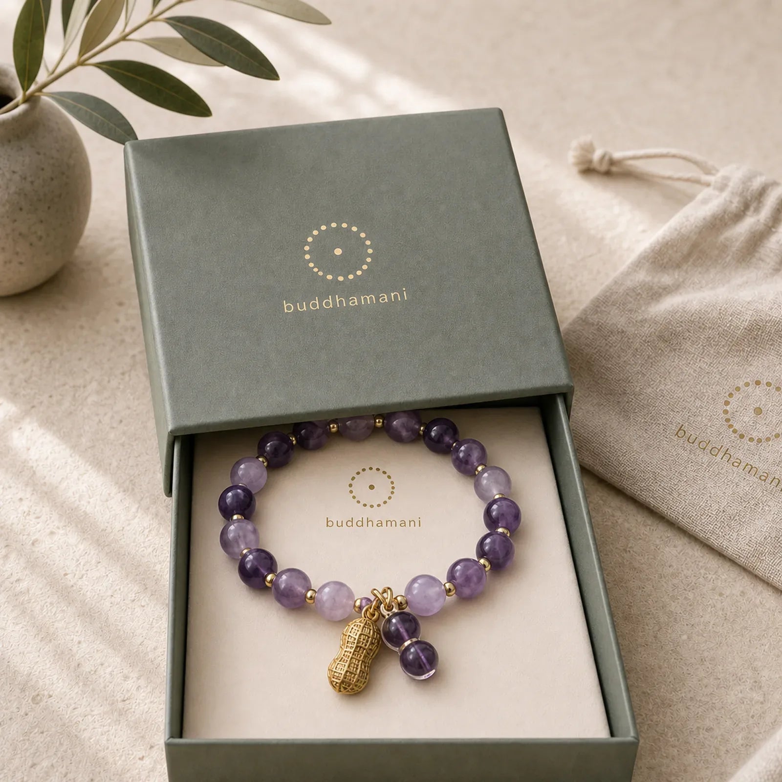 Natural Amethyst Peanut Good Things Happen Healing Bracelet featuring Amethyst