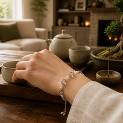 Natural Amethyst Pearl Peace Healing Chain Bracelet featuring Amethyst, Pearl, Copper