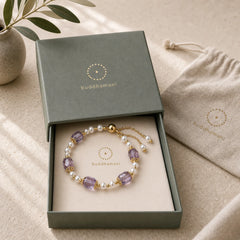 Natural Amethyst Pearl Peace Healing Chain Bracelet featuring Amethyst, Pearl, Copper