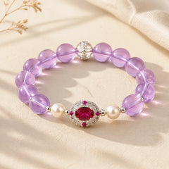 Natural Amethyst Pearl Red Zircon Balance Bracelet featuring Amethyst, Pearl