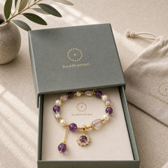 Natural Amethyst Pearl Sunflower Communication Bracelet featuring Amethyst, Pearl, Copper