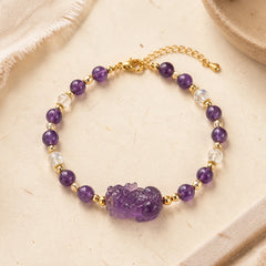 Natural Amethyst Pixiu Crystal Balance Bracelet featuring Amethyst, Pixiu, Copper