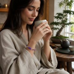 Natural Amethyst Pixiu Crystal Balance Bracelet featuring Amethyst, Pixiu, Copper