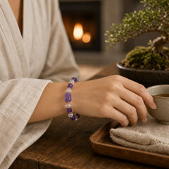 Natural Amethyst Pixiu Crystal Balance Bracelet featuring Amethyst, Pixiu, Copper