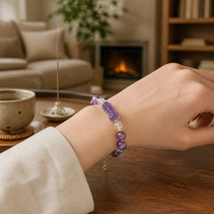 Natural Amethyst Pixiu Crystal Balance Bracelet featuring Amethyst, Pixiu, Copper