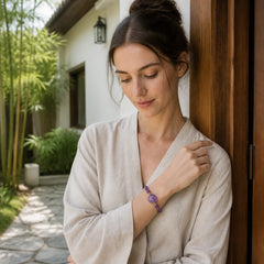 Natural Amethyst Pixiu Crystal Balance Bracelet featuring Amethyst, Pixiu, Copper