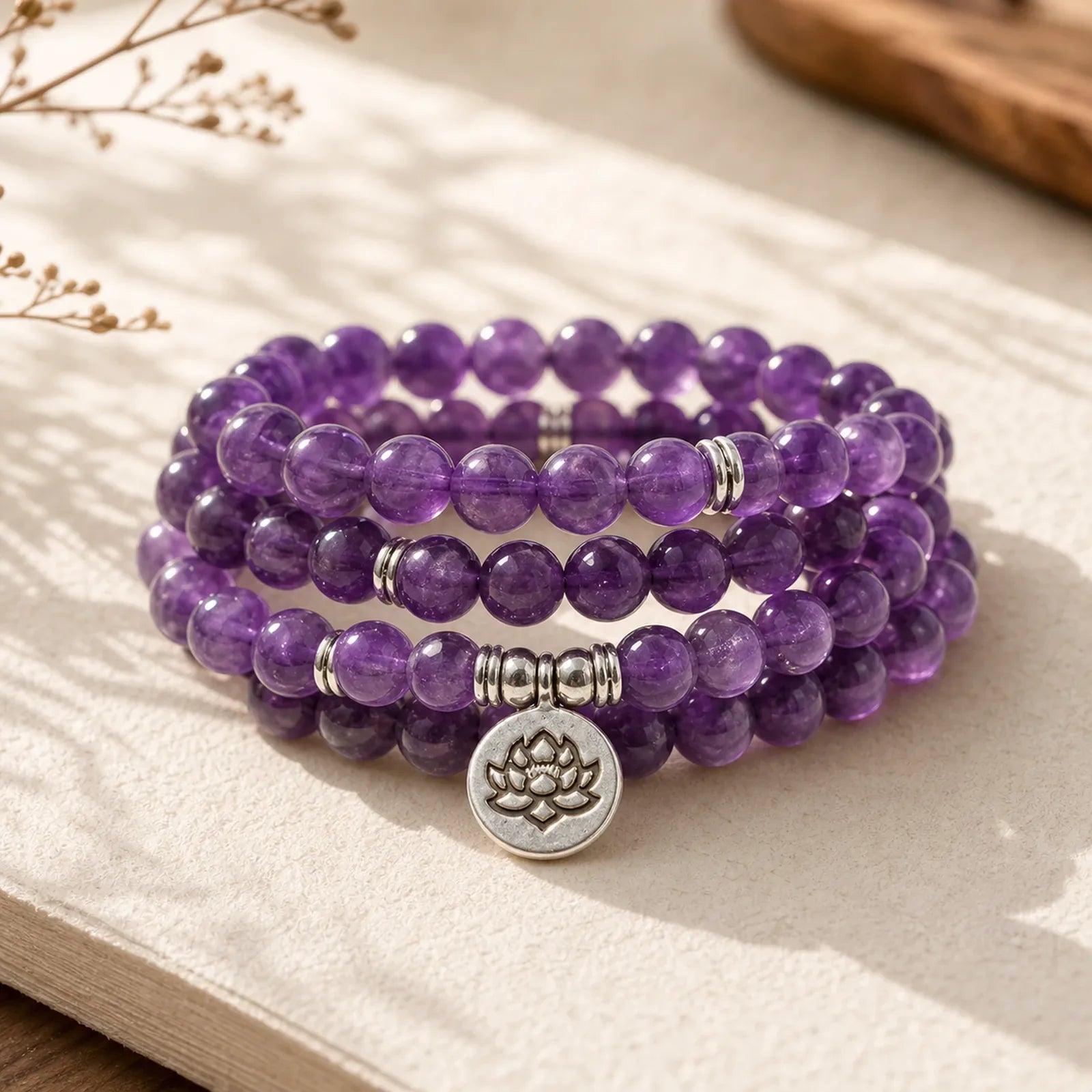 Natural Amethyst Purification Mala Bracelet featuring Amethyst
