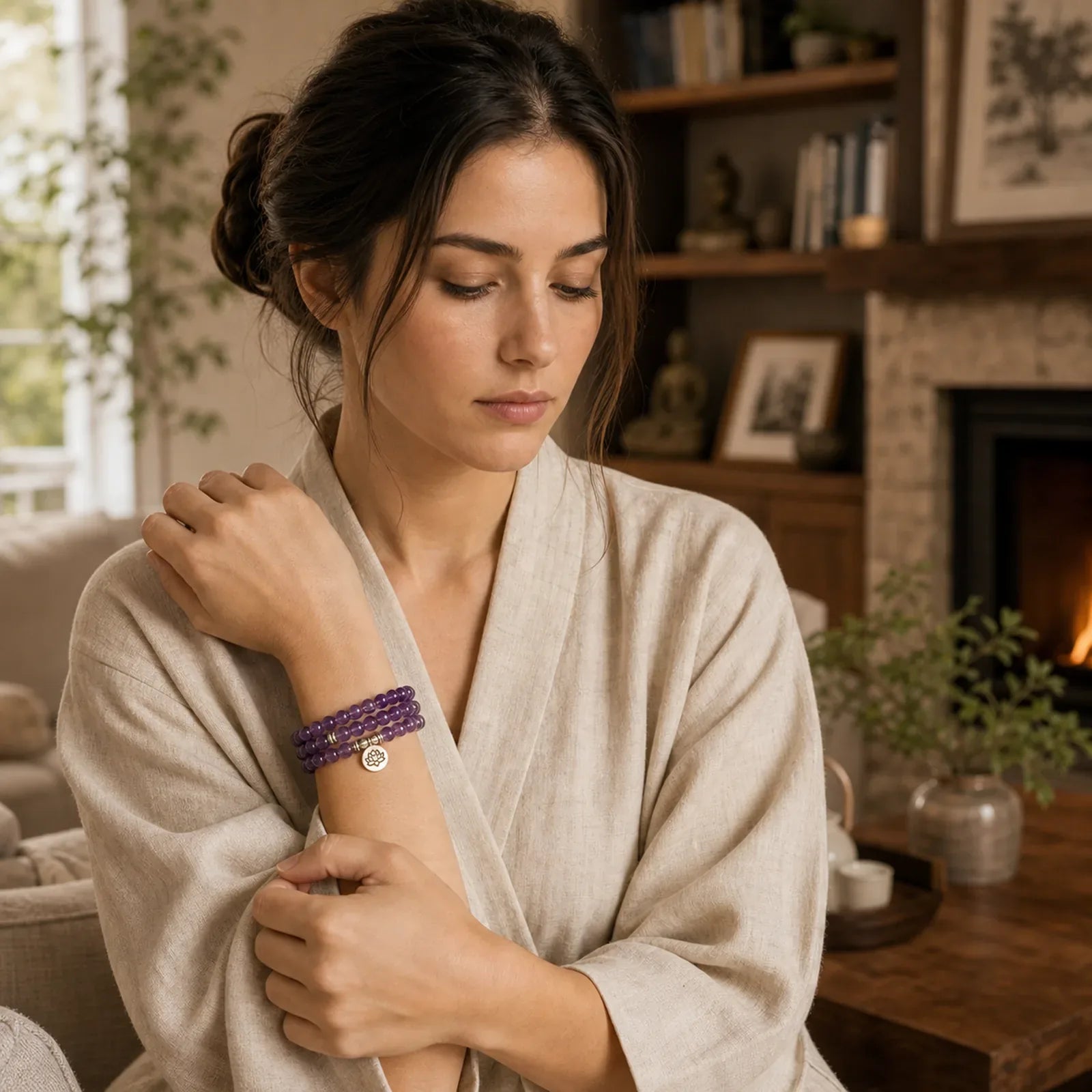 Natural Amethyst Purification Mala Bracelet featuring Amethyst