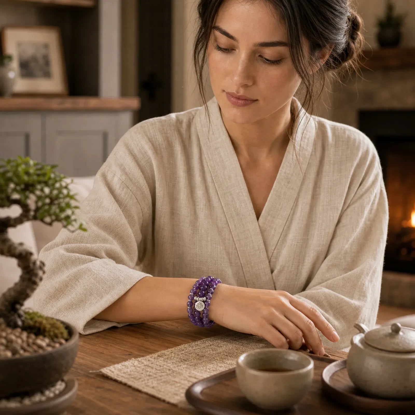Natural Amethyst Purification Mala Bracelet featuring Amethyst