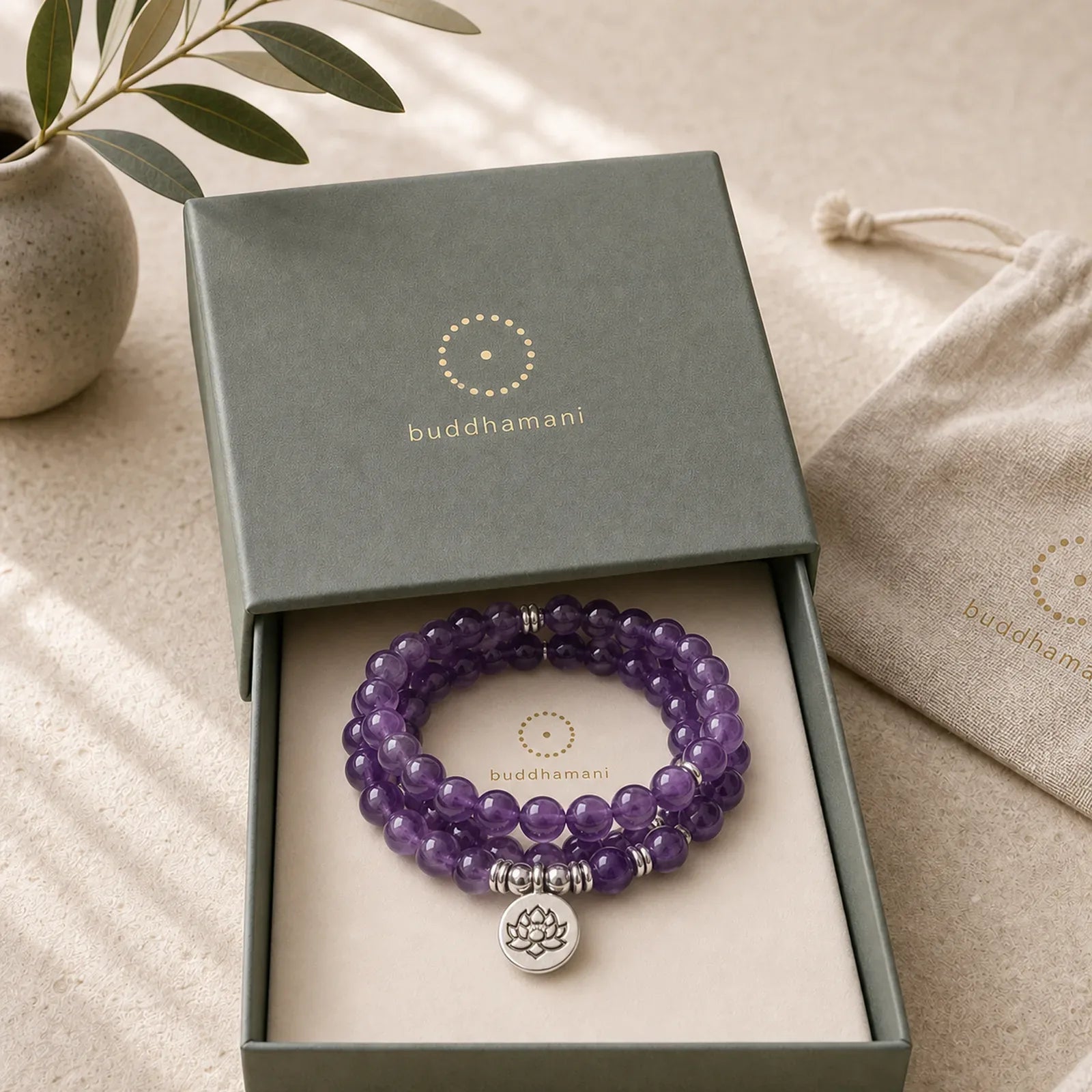 Natural Amethyst Purification Mala Bracelet featuring Amethyst