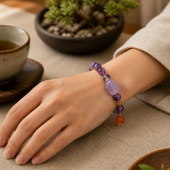 Natural Amethyst Purple Phantom Gemstone Spiritual Awareness Bracelet featuring Amethyst, Purple Phantom, Red Agate