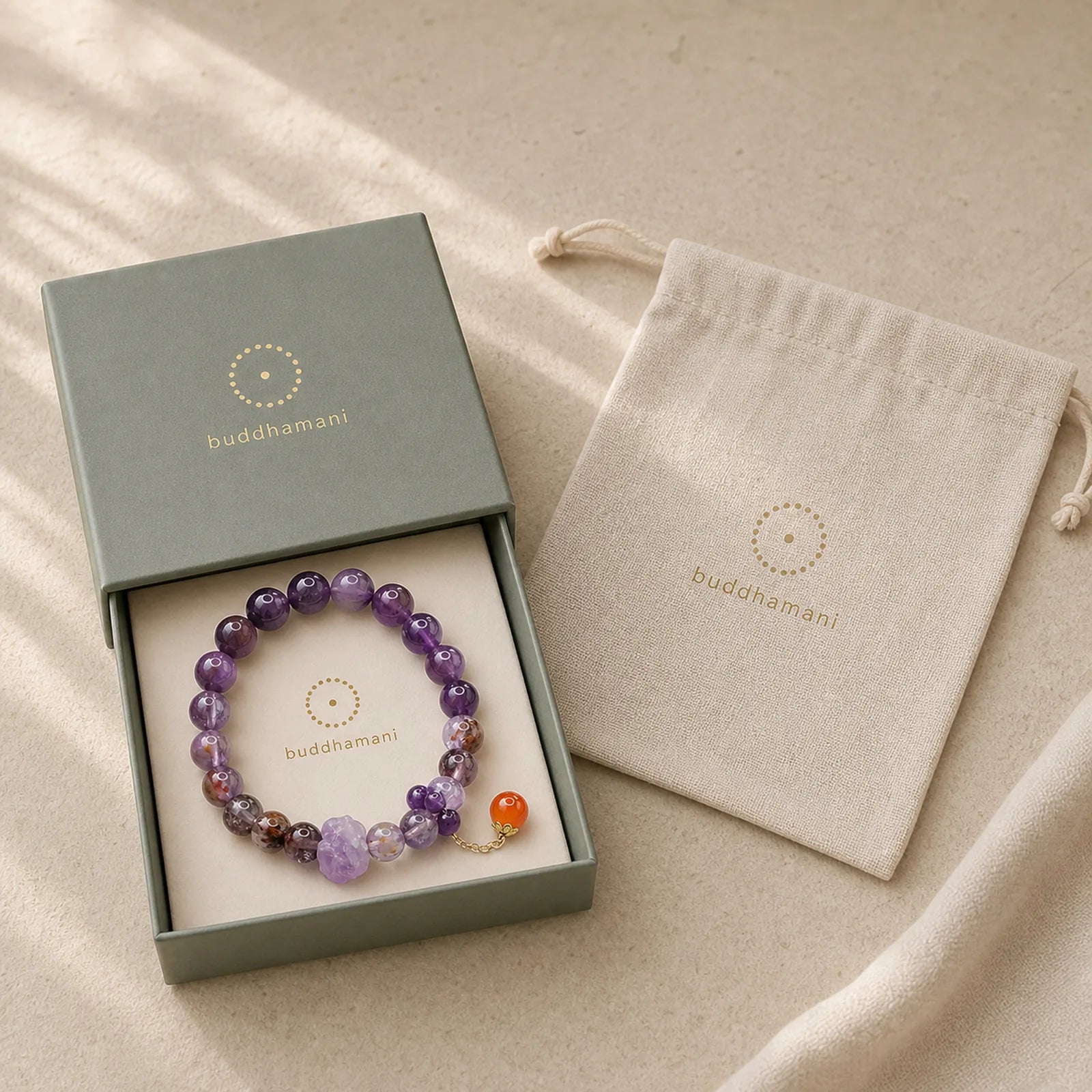 Natural Amethyst Purple Phantom Gemstone Spiritual Awareness Bracelet featuring Amethyst, Purple Phantom, Red Agate