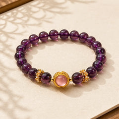 Natural Amethyst Strawberry Quartz Beads Healing Bracelet featuring Amethyst, Strawberry Quartz, Pearl