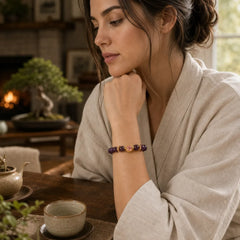 Natural Amethyst Strawberry Quartz Beads Healing Bracelet featuring Amethyst, Strawberry Quartz, Pearl