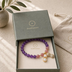 Natural Amethyst Strawberry Quartz Peanut Good Things Happen Positive Bracelet featuring Amethyst, Strawberry Quartz