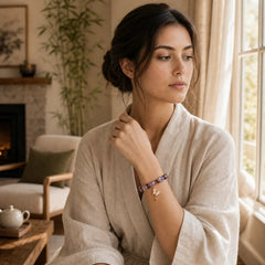 Natural Amethyst Sun Stone Butterfly Peace Bracelet featuring Amethyst, Sun Stone, Butterfly