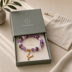 Natural Amethyst Sun Stone Butterfly Peace Bracelet featuring Amethyst, Sun Stone, Butterfly