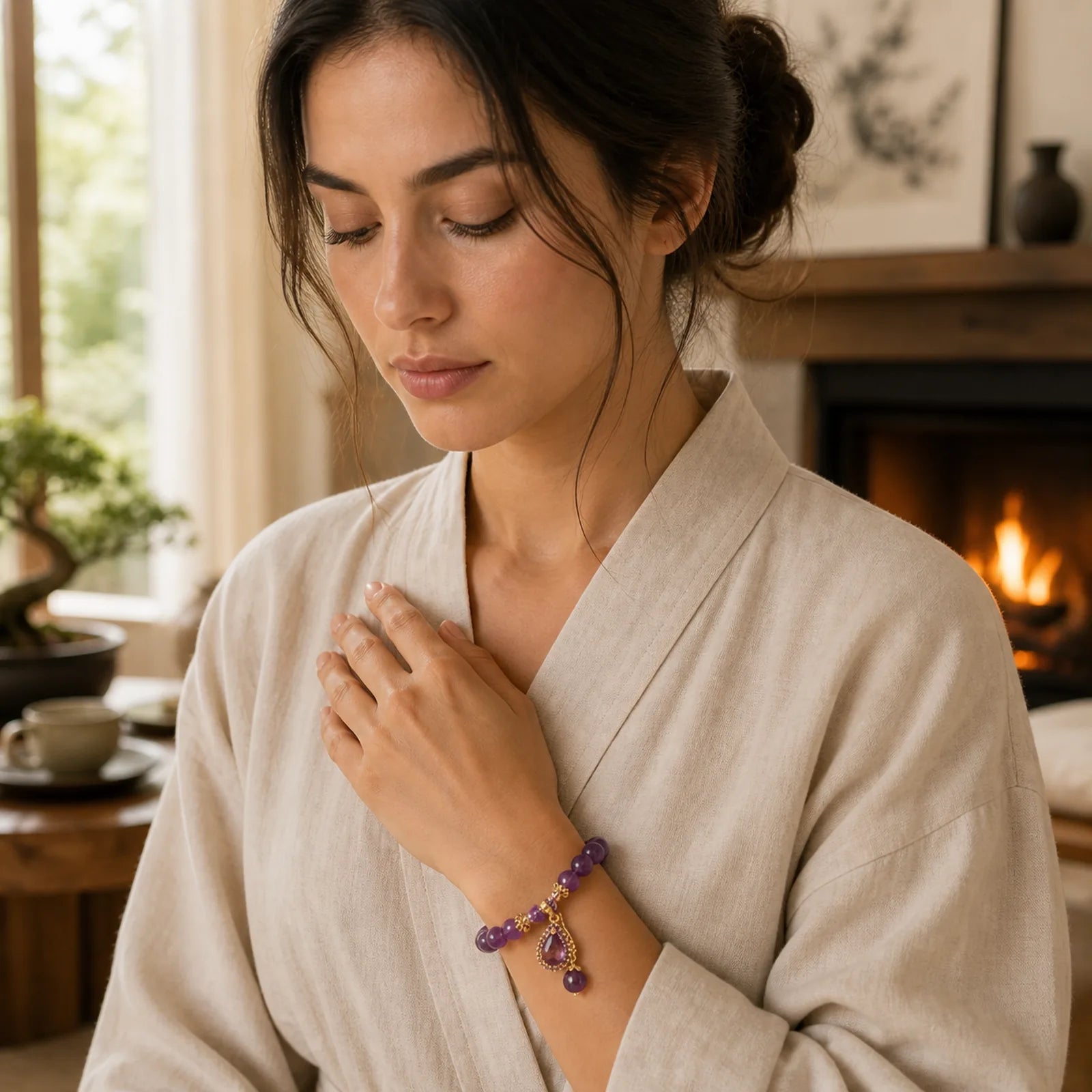 Natural Amethyst Water Drop Balance Bracelet featuring Amethyst
