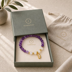 Natural Amethyst White Agate Peanut Good Things Happen Spiritual Bracelet featuring Amethyst, White Agate