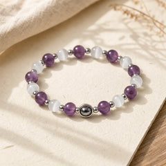 Natural Amethyst White Cat's Eye Beads Balance Bracelet featuring Amethyst, White Cat's Eye, Cat's Eye / Chrysoberyl