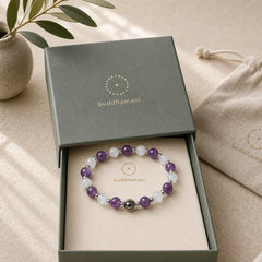 Natural Amethyst White Cat's Eye Beads Balance Bracelet featuring Amethyst, White Cat's Eye, Cat's Eye / Chrysoberyl