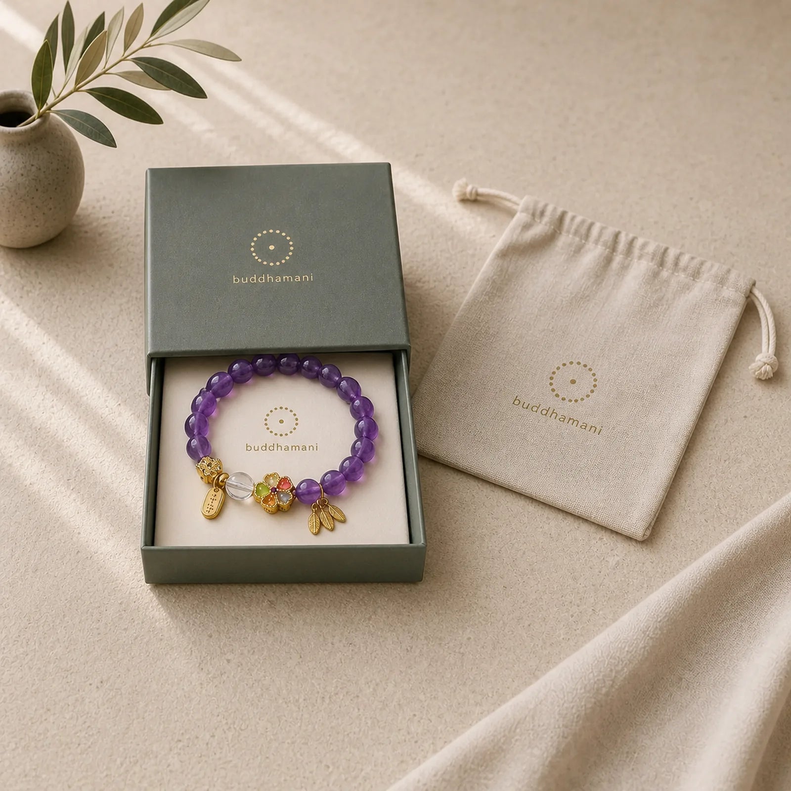 Natural Amethyst White Crystal Flower Healing Safe And Well Charm Bracelet featuring Amethyst, Clear Quartz / White Crystal, Copper