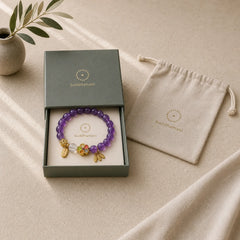 Natural Amethyst White Crystal Flower Healing Safe And Well Charm Bracelet featuring Amethyst, Clear Quartz / White Crystal, Copper
