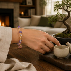 Natural Amethyst White Crystal Positive Cherry Charm Bracelet featuring Amethyst, Clear Quartz / White Crystal