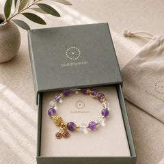 Natural Amethyst White Crystal Positive Cherry Charm Bracelet featuring Amethyst, Clear Quartz / White Crystal