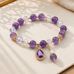 Natural Amethyst Zircon Love Heart Healing Soul Charm Bracelet featuring Amethyst