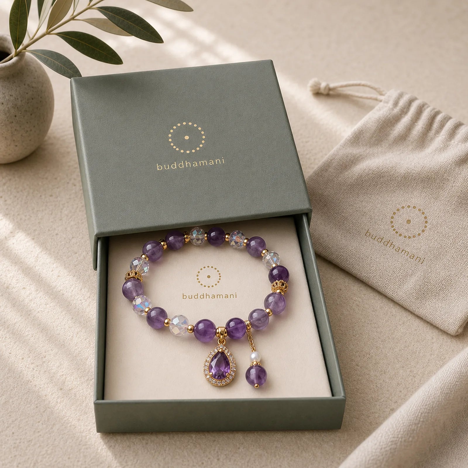 Natural Amethyst Zircon Love Heart Healing Soul Charm Bracelet featuring Amethyst