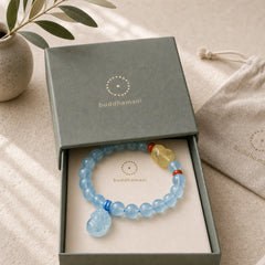 Natural Aquamarine Amber Pixiu Peace Healing Charm Bracelet featuring Aquamarine, Amber, Pixiu