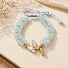 Natural Aquamarine Amethyst Moonstone Butterfly Bamboo Healing Bracelet featuring Aquamarine, Amethyst, Moonstone