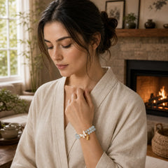Natural Aquamarine Amethyst Moonstone Butterfly Bamboo Healing Bracelet featuring Aquamarine, Amethyst, Moonstone