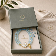 Natural Aquamarine Amethyst Moonstone Butterfly Bamboo Healing Bracelet featuring Aquamarine, Amethyst, Moonstone