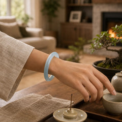 Natural Aquamarine Blessing Bangle Bracelet (Extra 30% Off | USE CODE: FS30) featuring Aquamarine, Jade