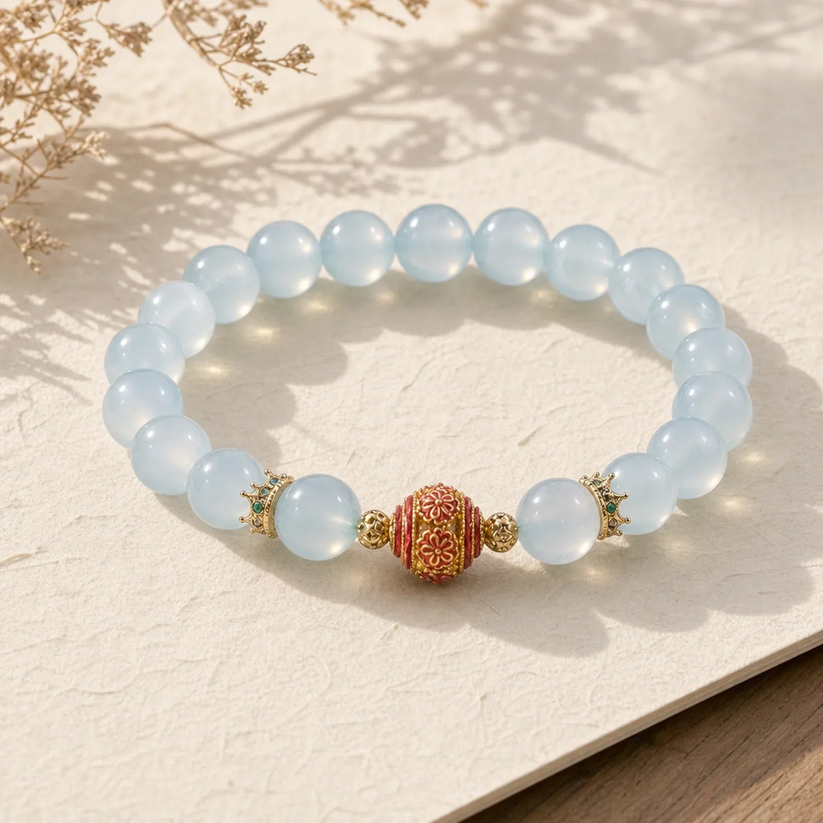 Natural Aquamarine Flower Bead Healing Bracelet featuring Aquamarine