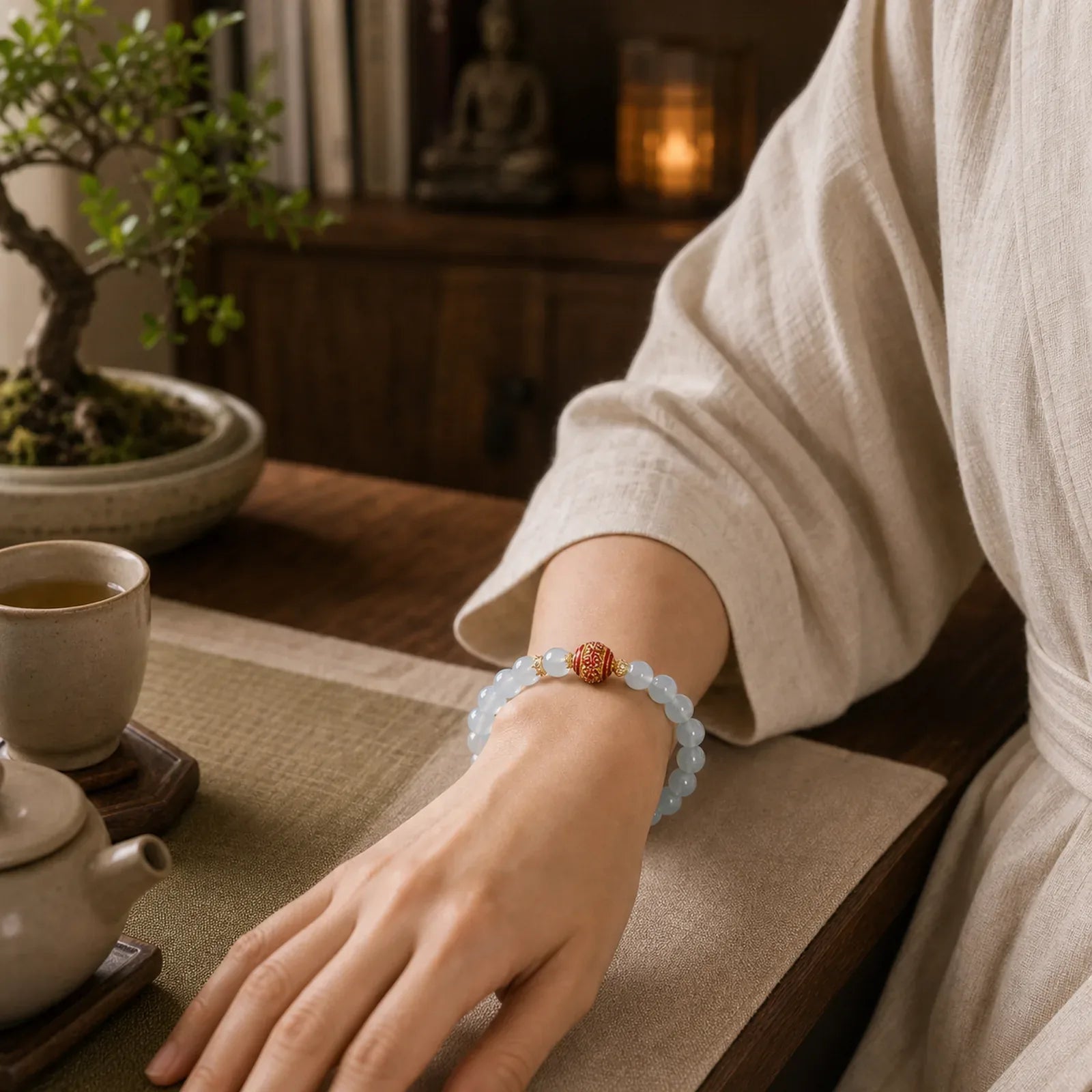 Natural Aquamarine Flower Bead Healing Bracelet featuring Aquamarine