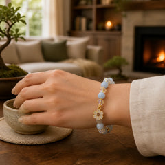 Natural Aquamarine Flower Healing Crystal Bracelet featuring Aquamarine