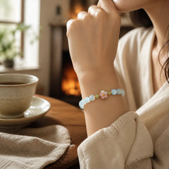Natural Aquamarine Gold-Plated Copper Flower Healing Bracelet featuring Aquamarine, Copper
