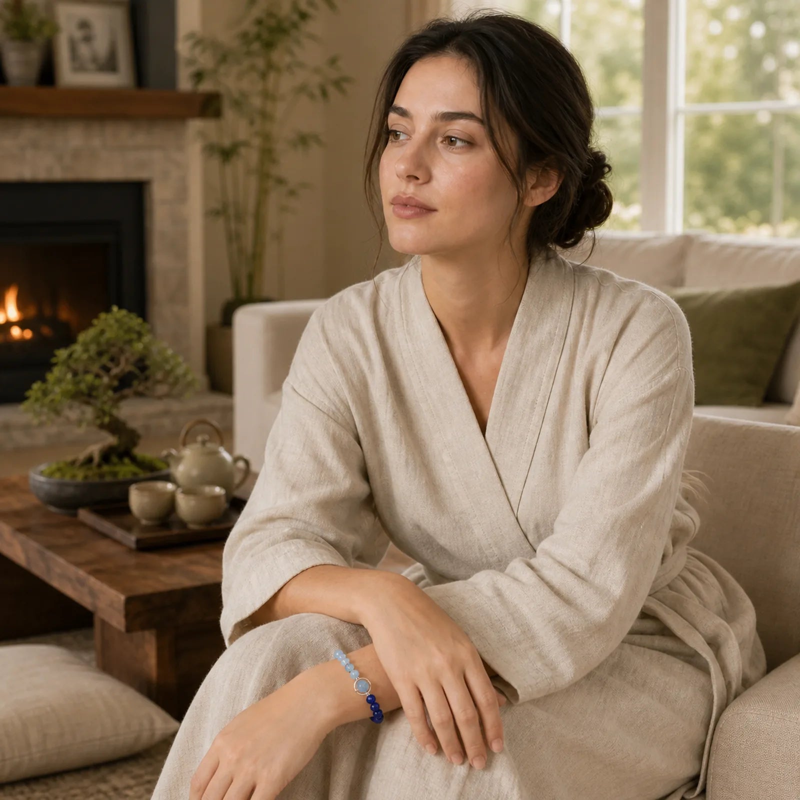 Natural Aquamarine Lapis Lazuli Healing Bracelet featuring Aquamarine, Lapis Lazuli (Lazurite)