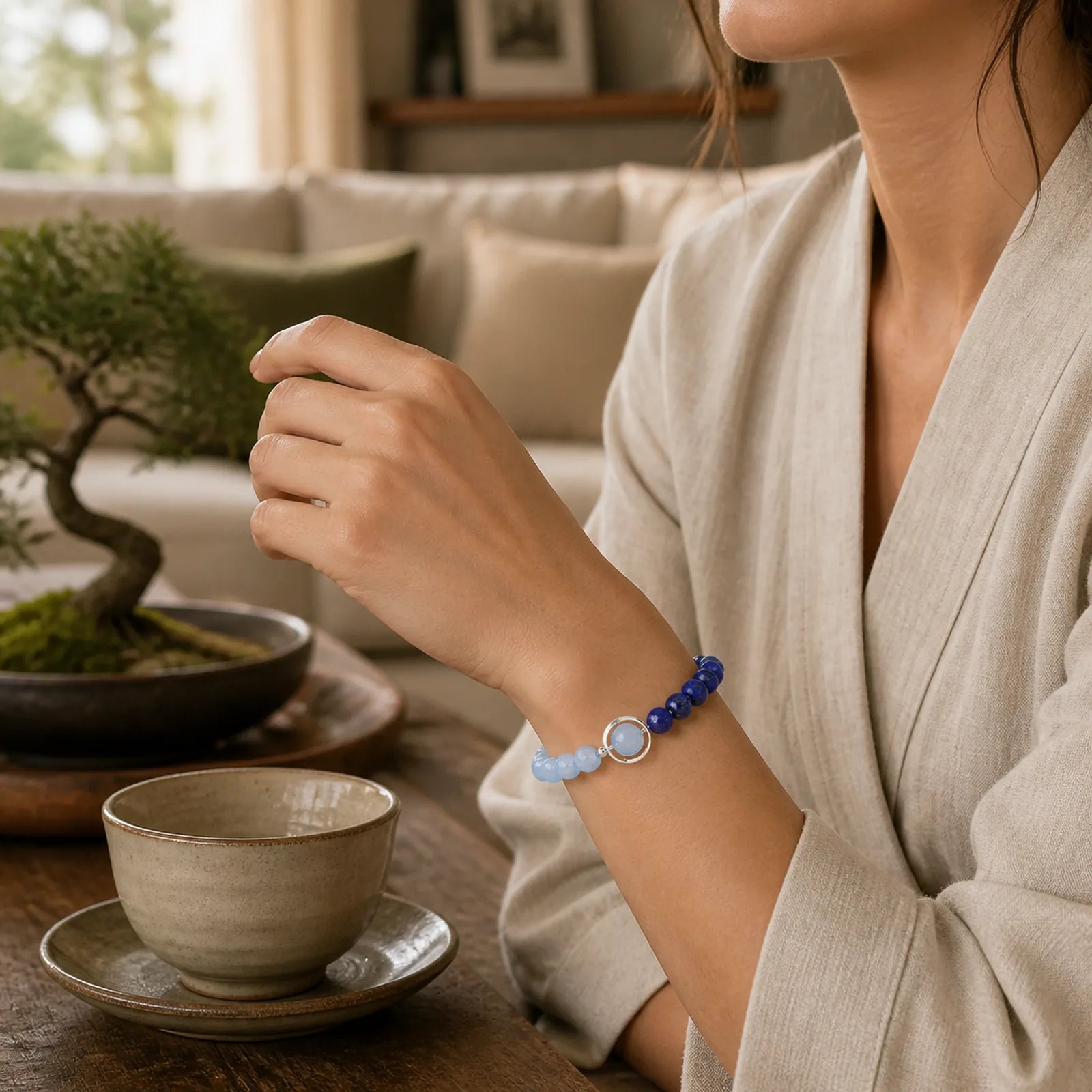 Natural Aquamarine Lapis Lazuli Healing Bracelet featuring Aquamarine, Lapis Lazuli (Lazurite)