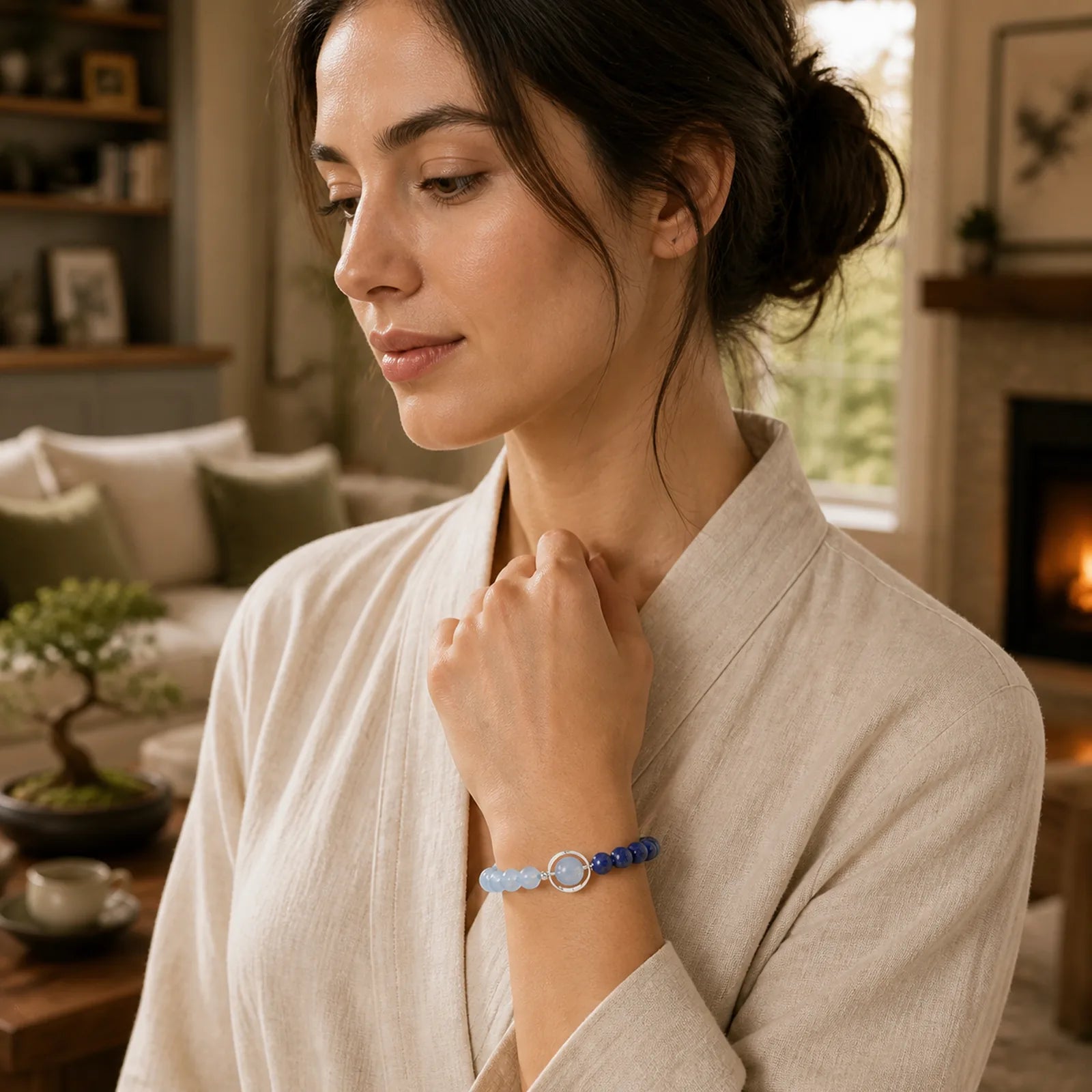 Natural Aquamarine Lapis Lazuli Healing Bracelet featuring Aquamarine, Lapis Lazuli (Lazurite)