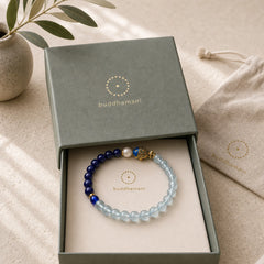 Natural Aquamarine Lazurite Lapis Lazuli Fish Healing Bracelet featuring Aquamarine, Lapis Lazuli (Lazurite)