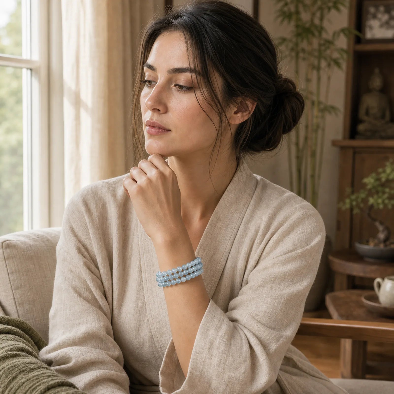 Natural Aquamarine Peace Healing Bracelet featuring Aquamarine